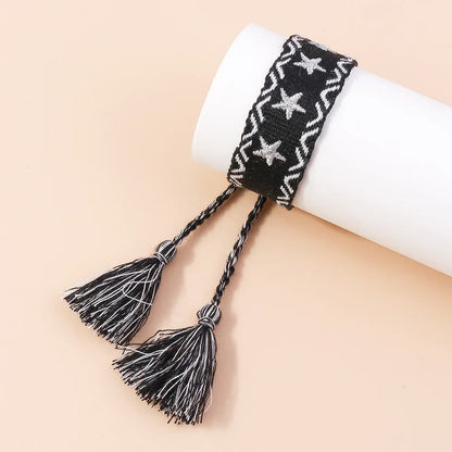 Pulsera de estrella bordada bohemia – Correa de muñeca tejida a mano con borlas para mujer | Regalo de joyería de moda étnica