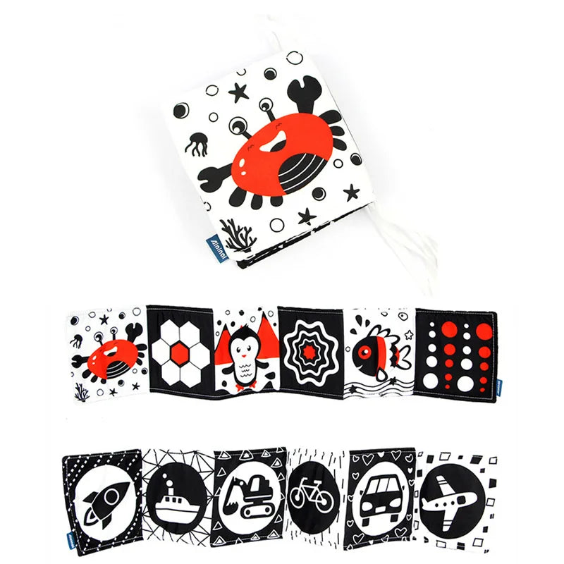 Black & White Sensory Cloth Book for Babies 0–12 Months Montessori Soft Crinkle Toy