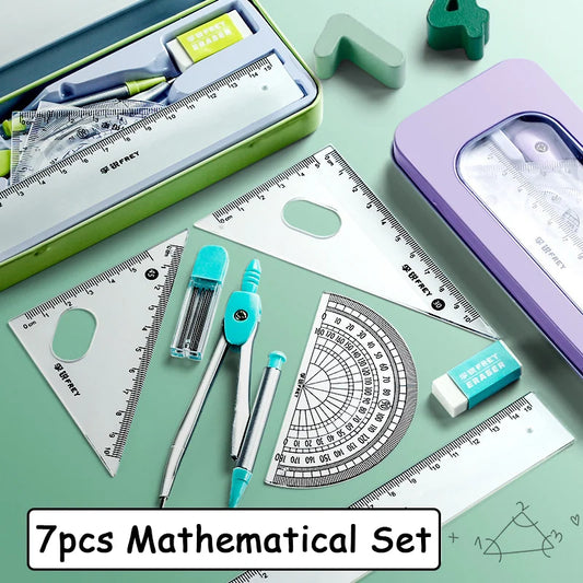 Juego de geometría de 8 piezas – Kit de dibujo matemático con compás y regla, con lápiz, para estudiantes, material escolar