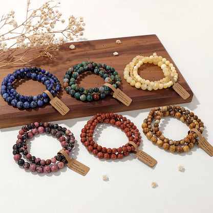 Set de 3 Pulseras de Cuentas de Piedra Natural – Agate Musgoso Indio, Rodonita y Cuarzo Cristal de 4mm/6mm/8mm para Hombres y Mujeres
