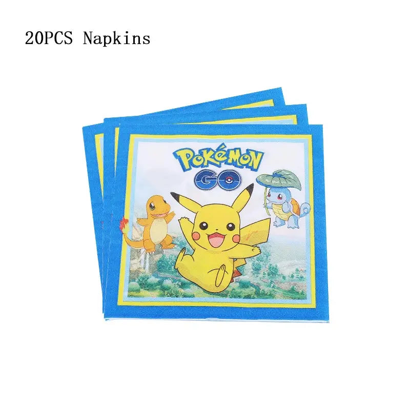 Pokémon Theme Birthday Party Decorations – Cartoon Pokémon Go Tableware Set (Cups, Plates & Pikachu Balloons) for Baby Shower & Party Favors