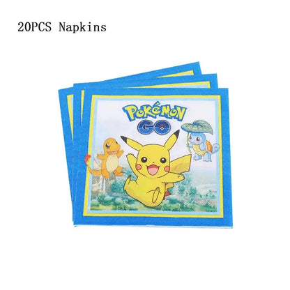 Pokémon Theme Birthday Party Decorations – Cartoon Pokémon Go Tableware Set (Cups, Plates & Pikachu Balloons) for Baby Shower & Party Favors