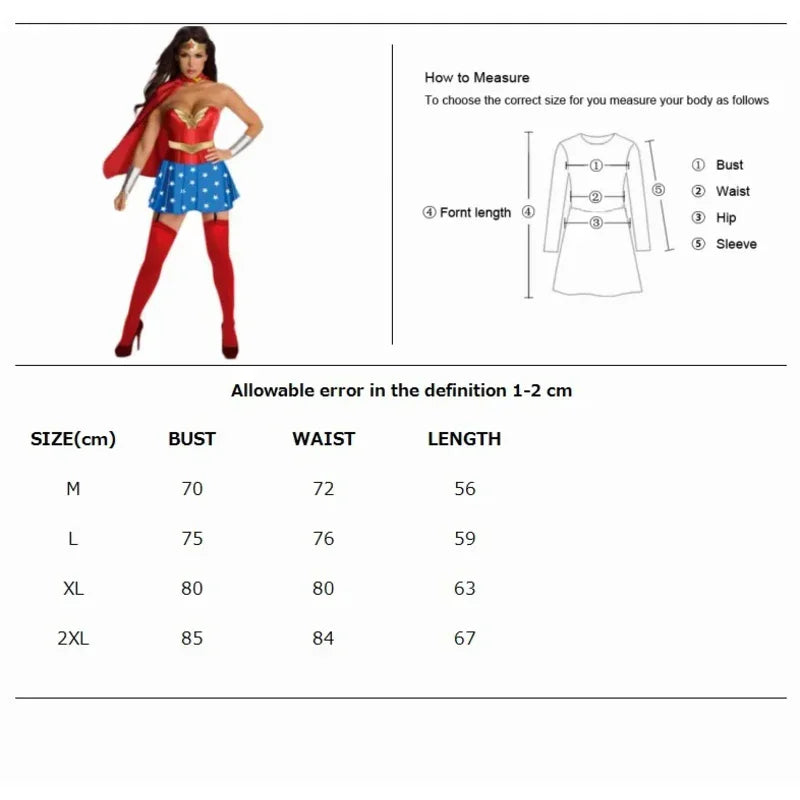 Halloween Sexy Wonder Costume | Superhero Supergirl Cosplay Outfit for Women | Bachelorette Party & Fantasy Fancy Dress Costume