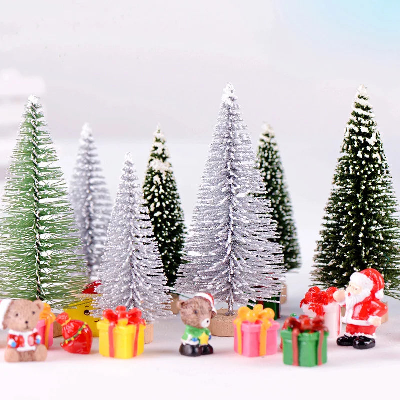 6PCS Mini Christmas Trees – PVC Micro Landscape Xmas Tree Decorations in 7CM/9CM Sizes for Home, Navidad & Holiday Gifts