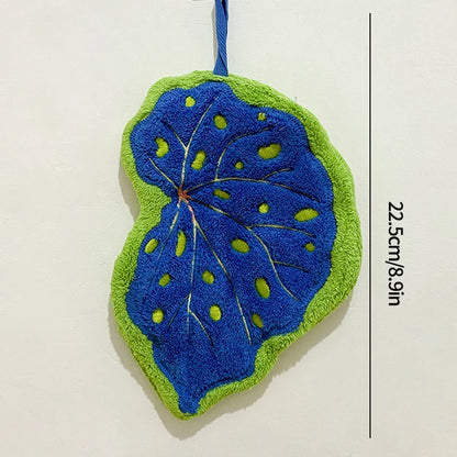 Essuie-mains Feuille – Serviette suspendue douce et absorbante pour la salle de bain et la cuisine, Gant de toilette décoratif, Serviette mouchoir à séchage rapide, Accessoire de nettoyage pour la maison