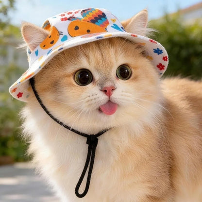 Adjustable Dog Sun Hat – Cute Breathable Pet Fisherman Cap with Ear Holes for Small Dogs & Cats, Puppy Photography Hat