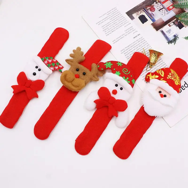 12/24PCS Red Christmas Slap Bracelets – Santa & Elk Kids Party Favors, Xmas Gifts, Ornaments & New Year Decor