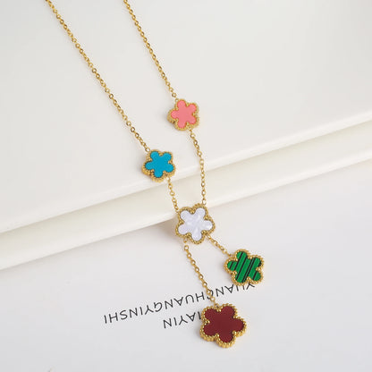 Stainless Steel Five Leaf Flower Clover Bracelet for Women Girls Adjustable Laser Petal Classic Brand Jewelry Gift