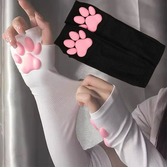 Lindos guantes sin dedos de pata de gato en 3D – Mangas de silicona suave con forma de pata para mujer | Accesorio de moda kawaii con protección solar