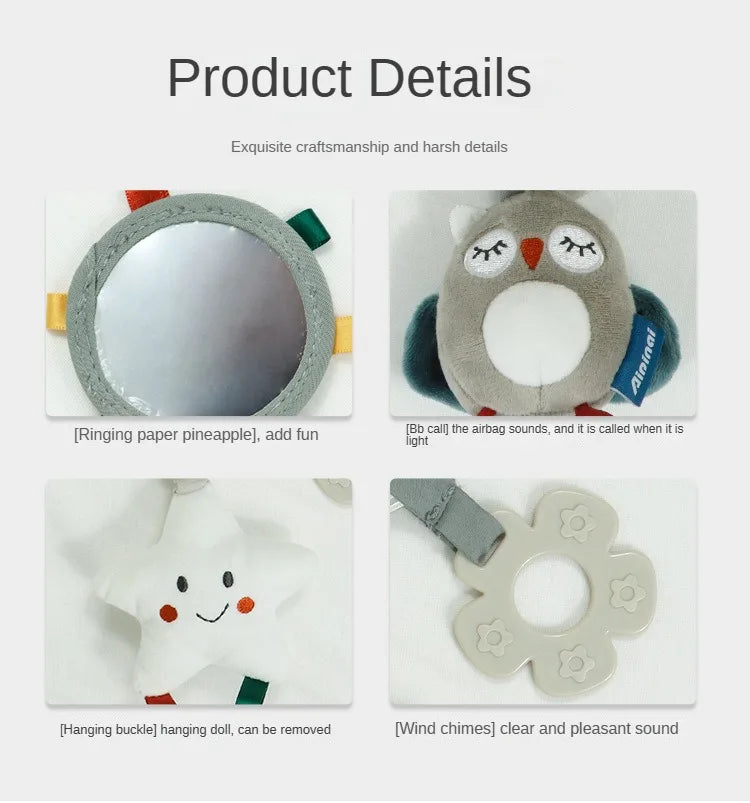 Peluche de actividades "Bebé Arcoíris" – Juguete sensorial colgante para cochecito para 0-12 meses, juguete móvil para asiento de coche y cuna, juguete de viaje suave y educativo para el desarrollo y juego del recién nacido.