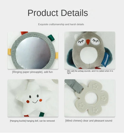 Peluche de actividades "Bebé Arcoíris" – Juguete sensorial colgante para cochecito para 0-12 meses, juguete móvil para asiento de coche y cuna, juguete de viaje suave y educativo para el desarrollo y juego del recién nacido.