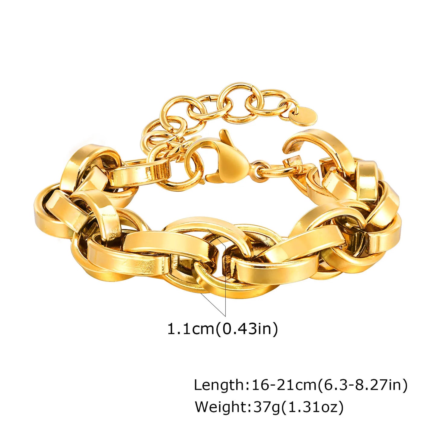 Pulsera de cadena de eslabones gruesos de acero inoxidable – Bañado en oro, pulsera de capas para mujer | Joyería de moda impermeable y de tendencia