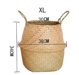 Panier en osier tressé en algues marines, pot de fleurs suspendu en rotin – Panier de rangement tressé naturel pour la lessive, les plantes, l'organisation de la maison et la décoration suspendue WF1015