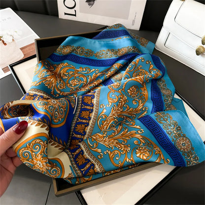 70x70CM Foulard en soie imprimé pour femme – Châle Pashmina carré tendance, tour de cou de luxe, bandeau et bandana décoratif