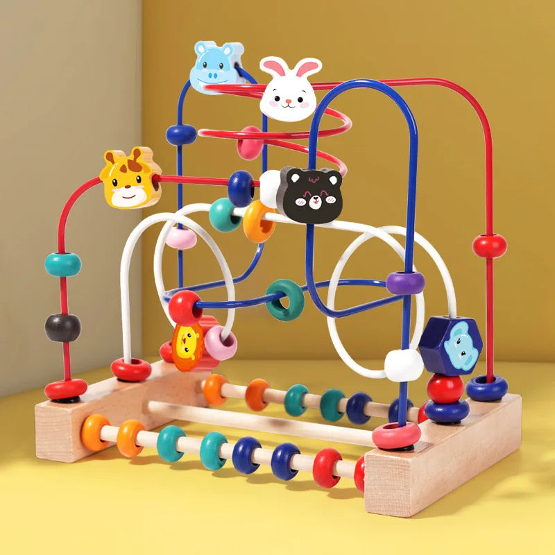 Jouet Montessori en bois de montagnes russes – Labyrinthe de perles pour bébé, boulier d'apprentissage des mathématiques pour les tout-petits de 1 à 3 ans, cadeau de développement éducatif précoce