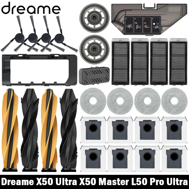 Kit de repuestos para Dreame X50 Ultra, X50 Master, L50 Pro Ultra, L40s Pro Ultra y MOVA V50 Ultra – Cepillo principal, filtro HEPA, paños de fregado y bolsas para polvo
