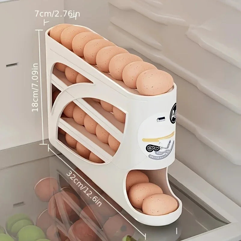 3-Tier Rolling Egg Storage Container – 24-Egg Refrigerator Organizer Rack, Large-Capacity Egg Holder & Kitchen Fridge Storage Box