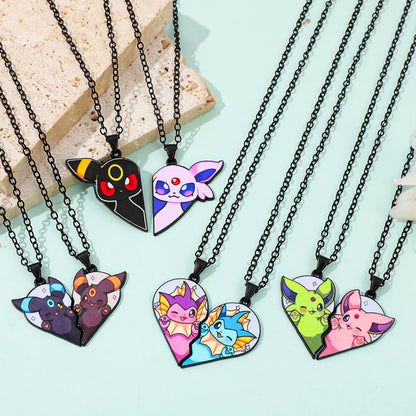 Collar de pareja de corazón roto de Pokémon Eevee – Regalo de joyería romántico de anime para mejores amigos (2 piezas)