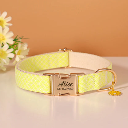 Custom Bling Nylon Dog Collar – Personalized Engraved ID Name Collar with Cute Flower Tag for Small & Medium Dogs and Cats