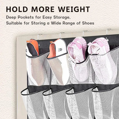 Over-the-Door Shoe Organizer - 12, 14 or 24 Pocket Hanging Shoe Storage with Large Mesh Pockets & 4 Hooks