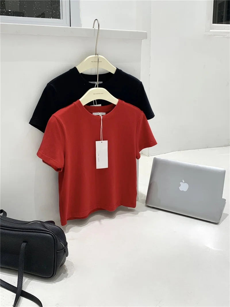 Women's Loose Short-Sleeve T-Shirt – Korean-Style Round-Neck Basic Base Layer Top, Polyester-Cotton Casual Inner Wear for Summer & Commuting
