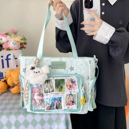 Bolsa Ita Japonesa Y2K para Mujer – Bonito Bolso de Hombro Transparente Lolita, Bolso Cruzado Grande de Exhibición DIY, Cartera de Moda Kawaii para la Escuela, Viajes y Uso Diario