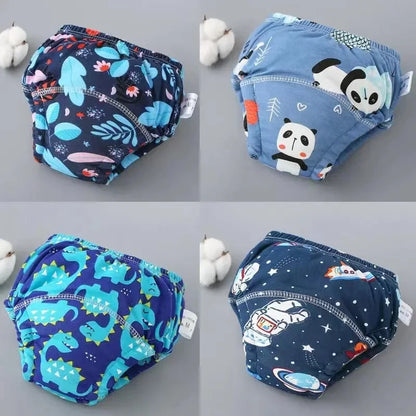 Culottes d'apprentissage de la propreté imperméables réutilisables (lot de 4) – Sous-vêtements d'entraînement en coton doux pour bébés garçons et filles avec protection anti-fuites