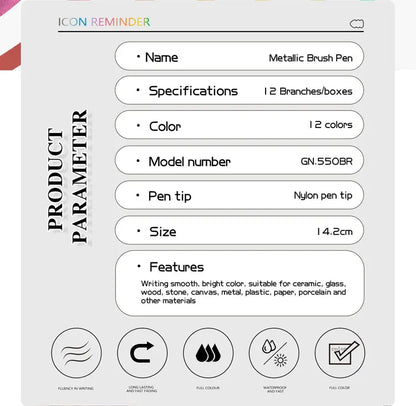 12 Colors Metallic Marker Pens – Shimmer Paint Markers for Black Paper, Glass, Rock Painting, DIY Crafts, Scrapbooking & Student Art Supplies