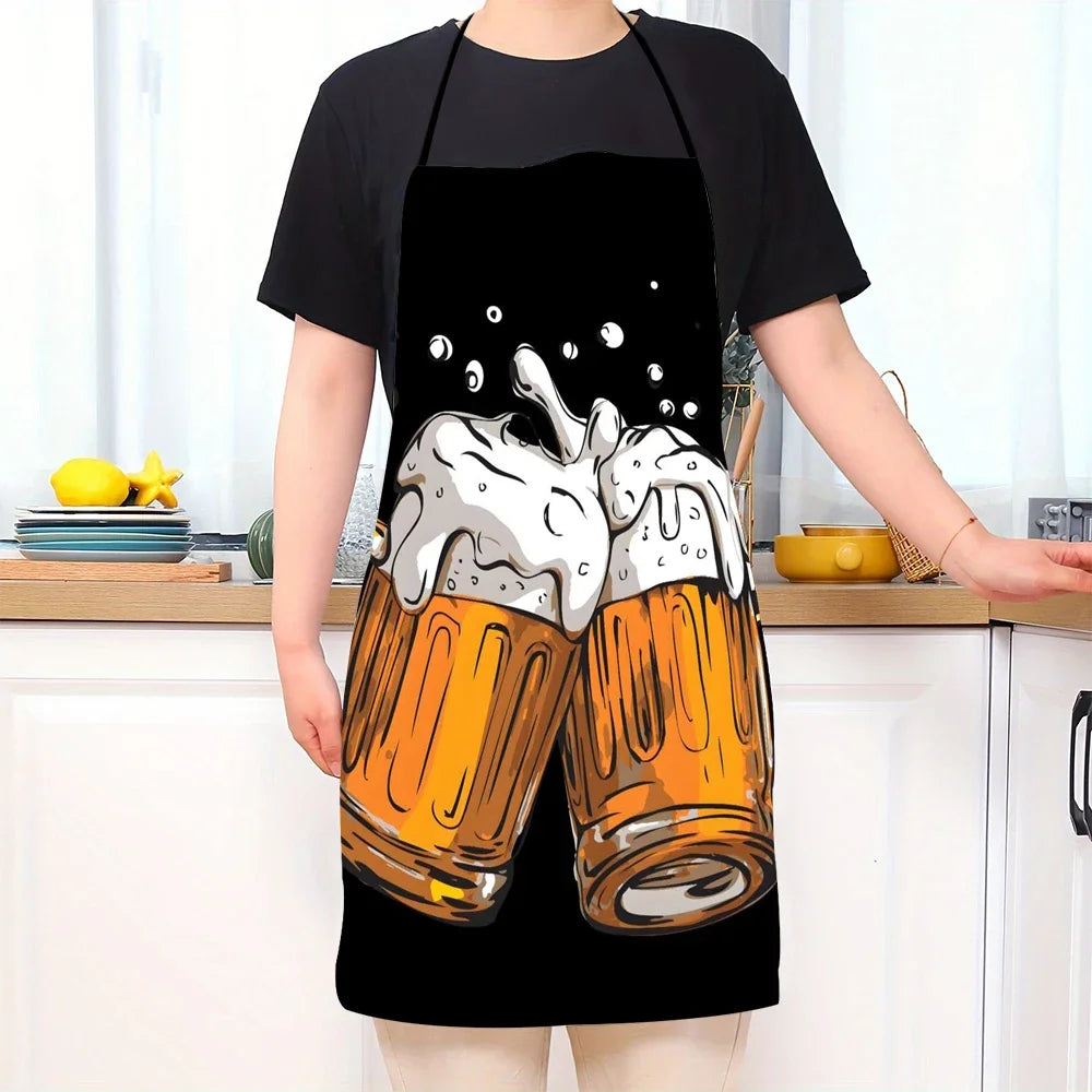 1PC Beer Festival Kitchen Apron – Creative Beer Mug Print Durable Cooking & Chef Apron for Home Cleaning, 50×70CM