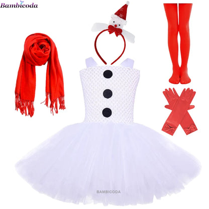 Girls Snowman Cosplay Costume – Fancy Tutu Dress for Stage Shows, Parties, Carnival & Halloween, Ages 3–10Y