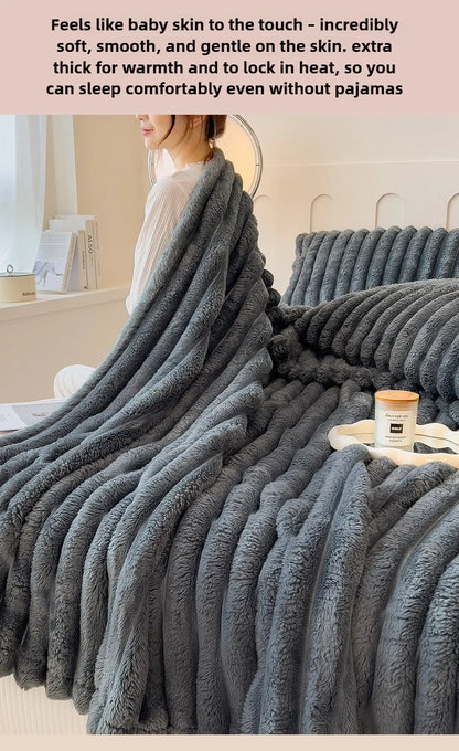 Manta Suave de Felpa de Conejo Artificial – Manta Gruesa Cálida para Sofá, Cama y Confort Otoñal