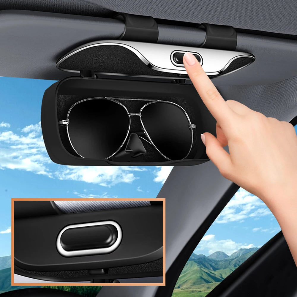 Soporte para gafas de sol para visera de coche – Estuche de almacenamiento para gafas de apertura a presión con diseño antipolvo y antirrayas