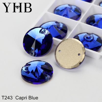Strass à coudre YHB Crystal Rivoli – Pierres à coudre plates en verre pour vêtements, sacs et artisanat de bricolage