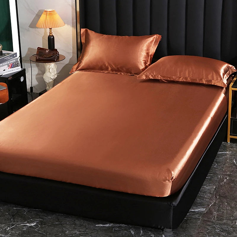 Rayon Satin Fitted Sheet – Soft Mattress Cover with Elastic Band for Single, Double, Queen & King Beds
