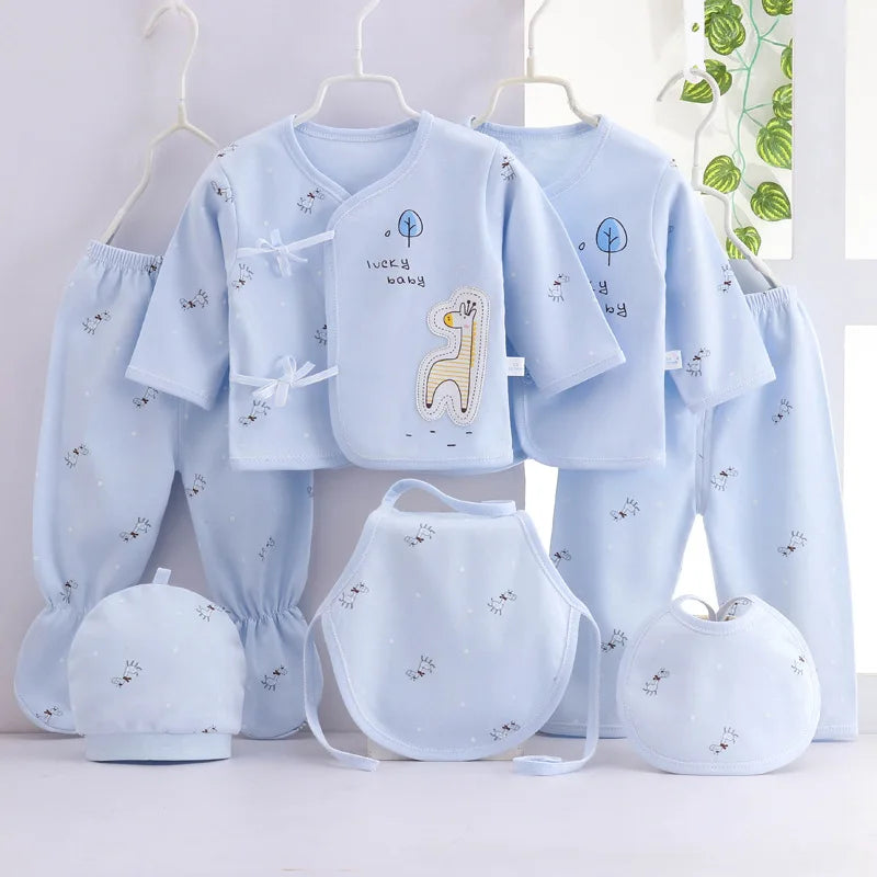 Conjunto de ropa de bebé de 7 piezas para recién nacido – Bonito conjunto de camiseta, pantalones y gorro de algodón con estampado de dibujos animados para bebés y niñas