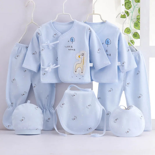 Conjunto de ropa de bebé de 7 piezas para recién nacido – Bonito conjunto de camiseta, pantalones y gorro de algodón con estampado de dibujos animados para bebés y niñas