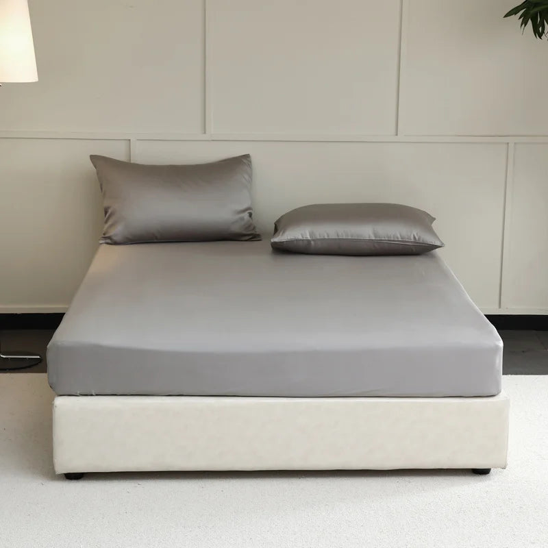 Luxury Mulberry Silk Fitted Sheet – Soft Elastic Mattress Cover for Single, Double, Queen & King Beds