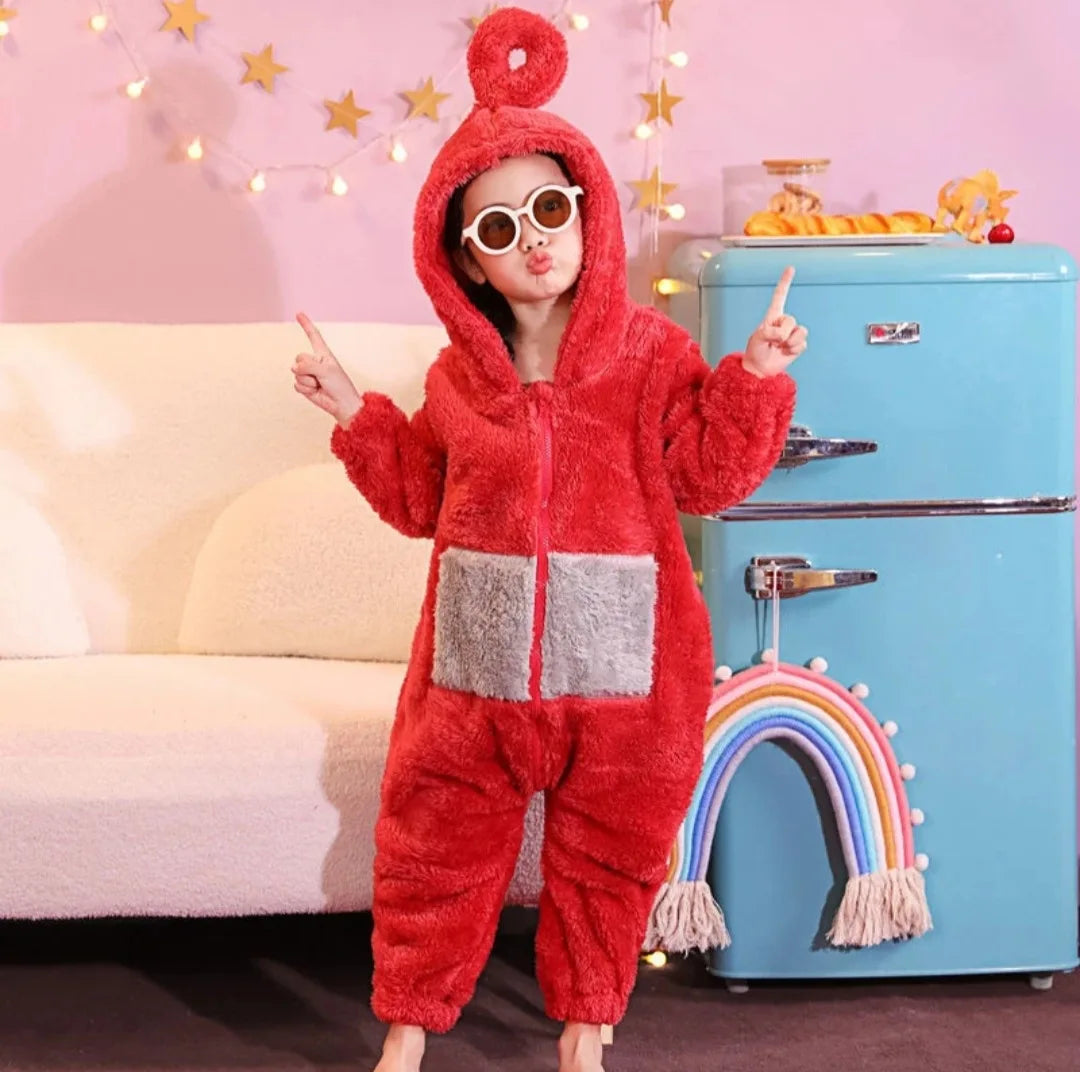 Teletubbies Inspired Adult Cosplay Pajamas – Tinky Winky / Laa-Laa / Po Soft Long Sleeve Onesie Costume (4 Colors)