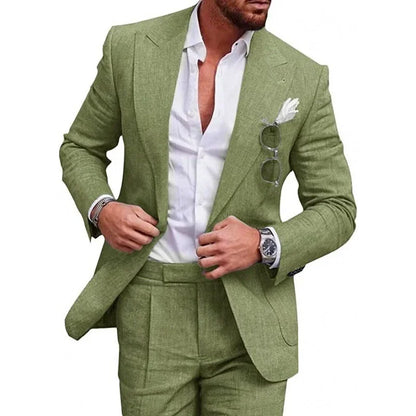 Costume de mariage en lin pour homme – Smoking 2 pièces coupe slim blazer et pantalon, costume décontracté pour mariage sur la plage, bal de promo, soirée