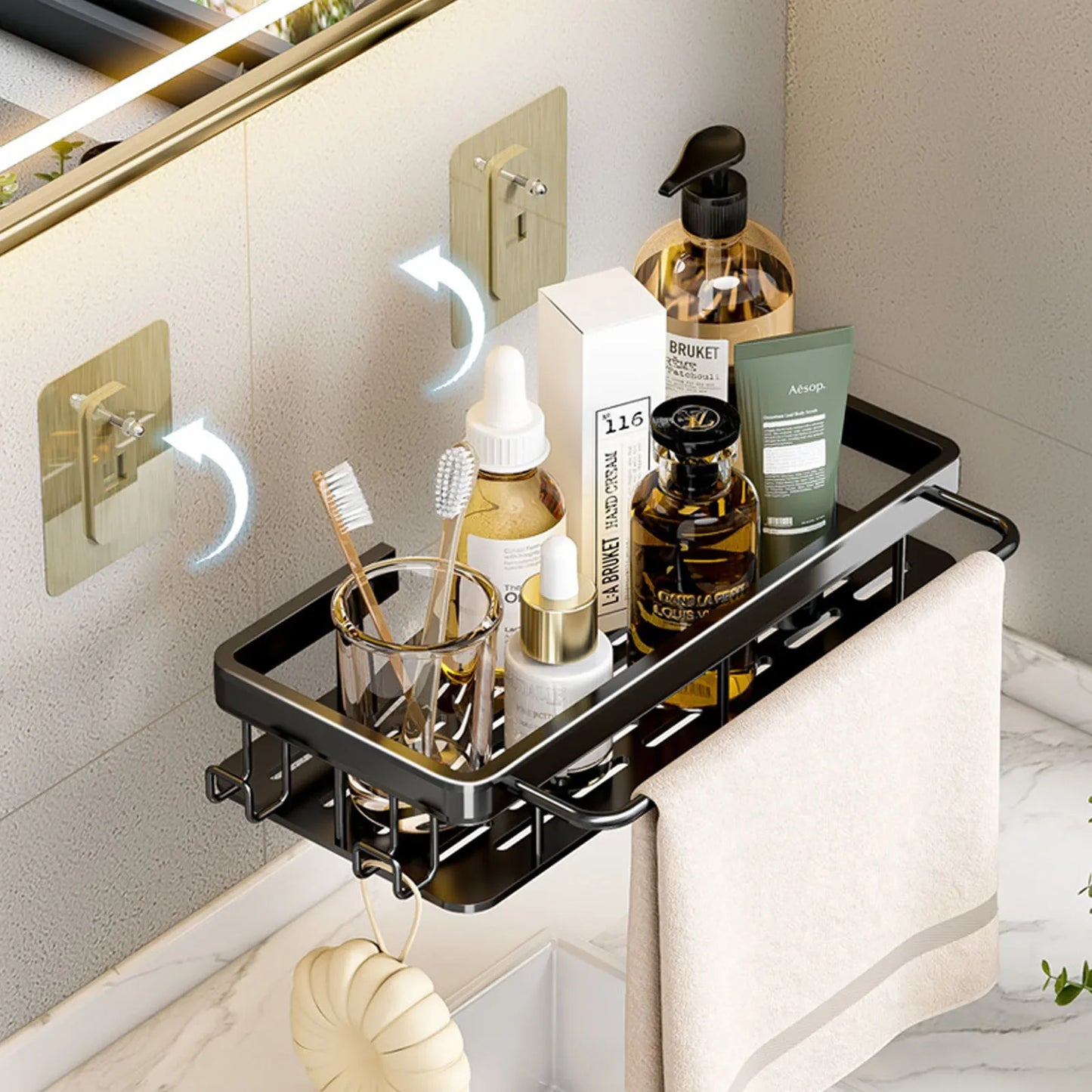 Étagère de Douche Murale sans Perçage – Support d'Angle en Aluminium pour Shampooing, Savon et Rangement de Toilette