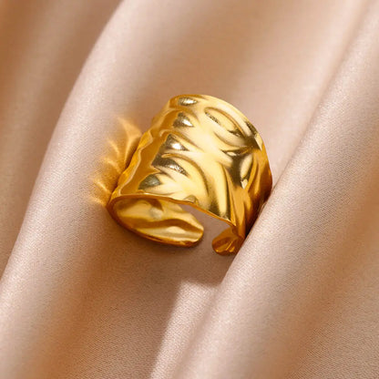 Anillo abierto grueso dorado vintage – Anillo llamativo geométrico de acero inoxidable para mujer