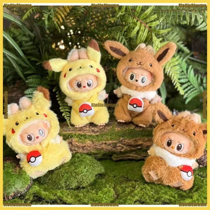 Kawaii Labubu Cartoon Plush Doll Clothes Set – Psyduck, Slowpoke & Charmander Outfit with Backpack, Fashion Mini Doll Accessories