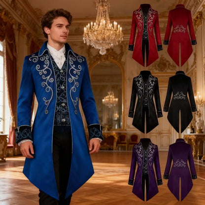 Men’s Steampunk Medieval Frock Coat – Renaissance Vintage Gothic Tailcoat Jacket, Victorian Court Coat for Cosplay & Costume Parties