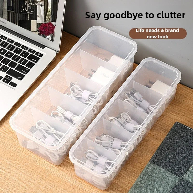 Transparent Cable Organizer Box – Dustproof Storage Case with Lid for Office, Home & Desk Organization
