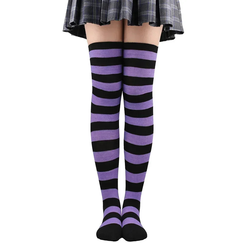 Thigh High Socks Women Over Knee Striped Polka Dot Stockings Black White Pink Lolita Cosplay Harajuku Y2K Kawaii