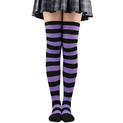 Thigh High Socks Women Over Knee Striped Polka Dot Stockings Black White Pink Lolita Cosplay Harajuku Y2K Kawaii