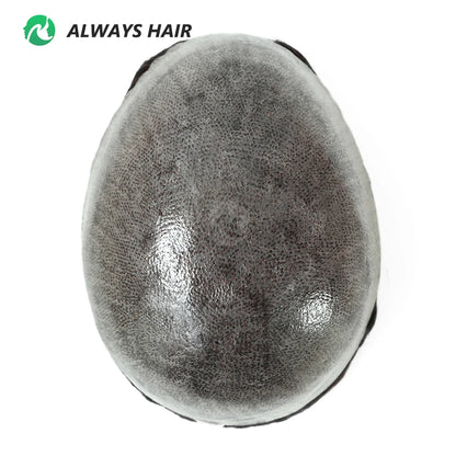 0.12-0.14mm PU Skin Hombres Peluquín – Peluca de Sistema Capilar de Cabello Humano Indio de Grosor Completo | Reemplazo de Cabello Natural con 130% de Densidad