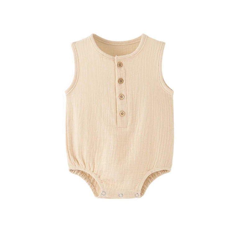 Mameluco de verano 100% algodón y lino para recién nacidos – Bodysuit sin mangas suave y transpirable para bebés y niñas