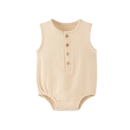 Mameluco de verano 100% algodón y lino para recién nacidos – Bodysuit sin mangas suave y transpirable para bebés y niñas