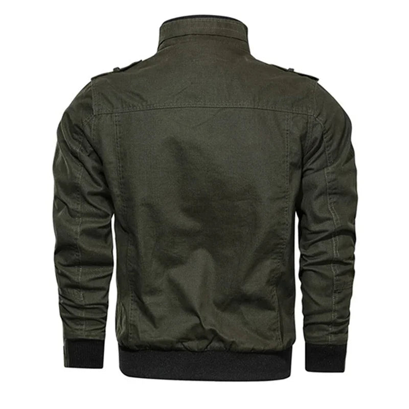 Men’s Cotton Bomber Jacket – Retro Casual Cargo Coat with Zipper Pockets, Pilot-Style Workwear Outerwear